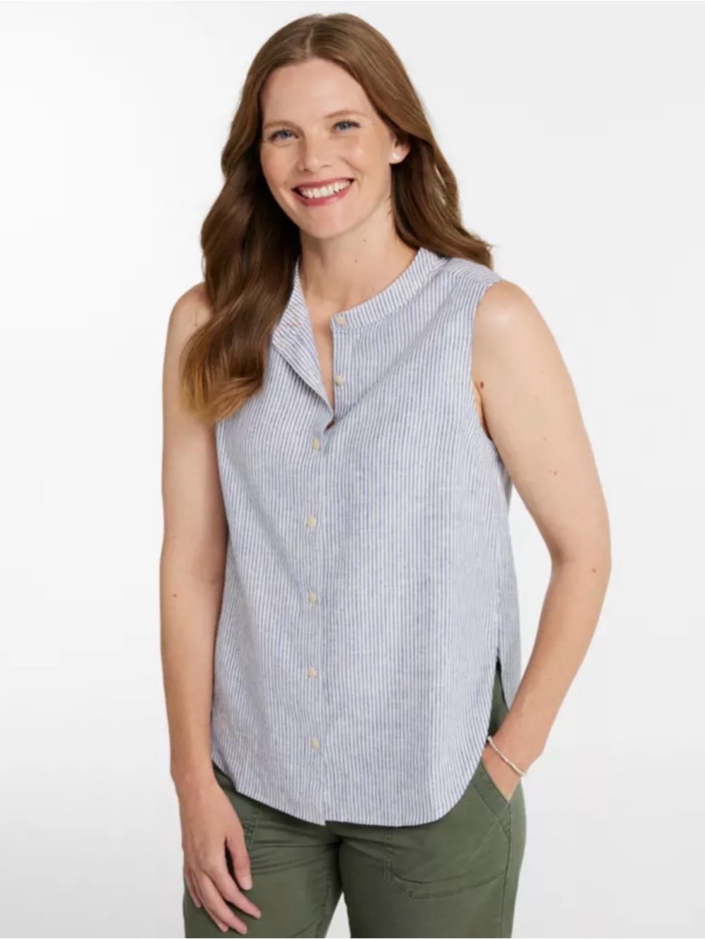 L.L. Bean NWT Women's Signature Linen-Blend Button-Front Shirt, Sleeveless